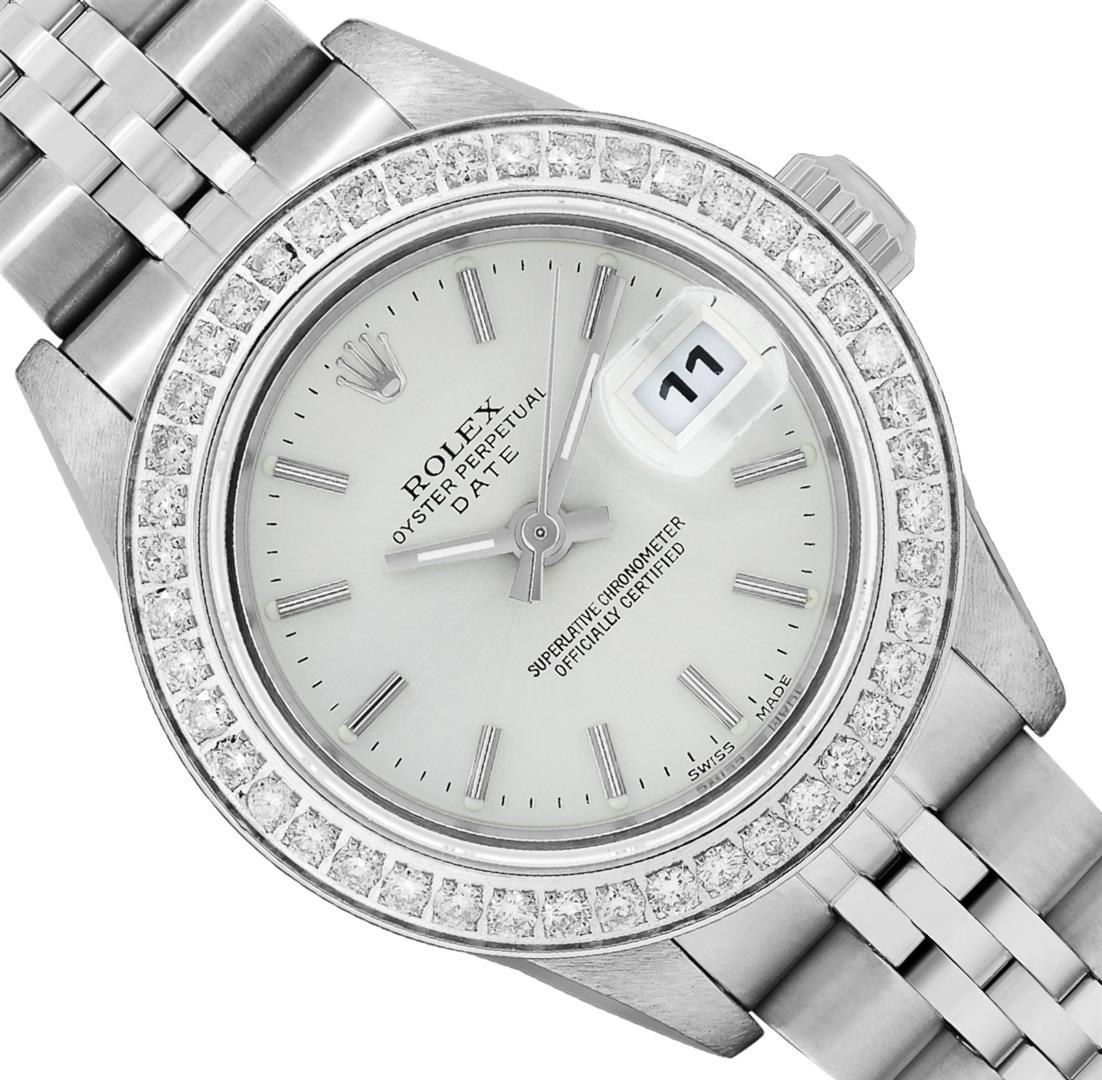 Rolex Ladies Quickset Sapphire Stainless Steel Silver Dial Diamond Bezel Date Wa