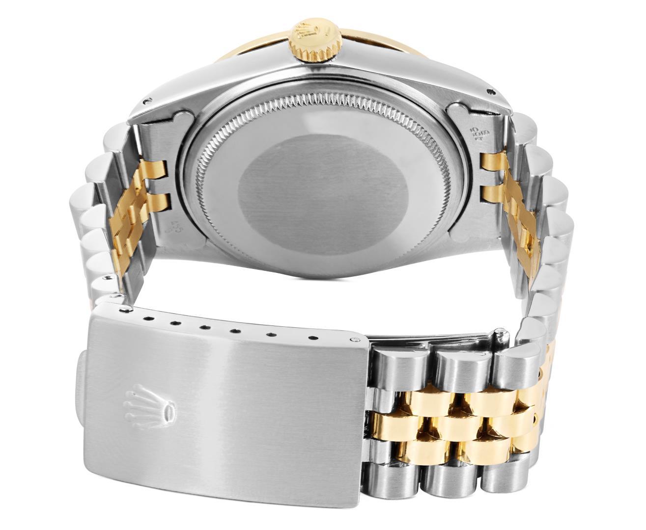 Rolex Mens 2 Tone Champagne Index Diamond And Emerald Bezel Datejust Wristwatch