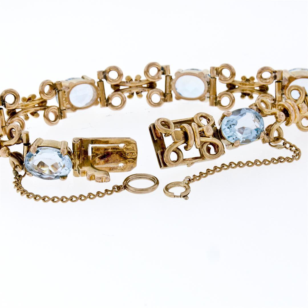 Vintage Retro 18K Gold 6.5" 9.0 ctw Oval Aquamarine Handmade Open Link Bracelet