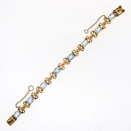 Vintage Retro 18K Gold 6.5" 9.0 ctw Oval Aquamarine Handmade Open Link Bracelet