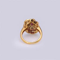 Heavy 18k Yellow Gold Ruby & Diamond Art Deco Style Ring