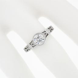 Parade 18k White Gold Bezel Set .87 ctw Diamond Solitaire Milgrain Open Work Rin