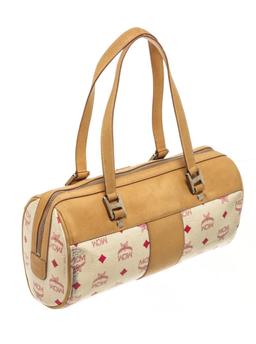 MCM Duffle Mini In White/Tan Coated Canvas Shoulder Bag