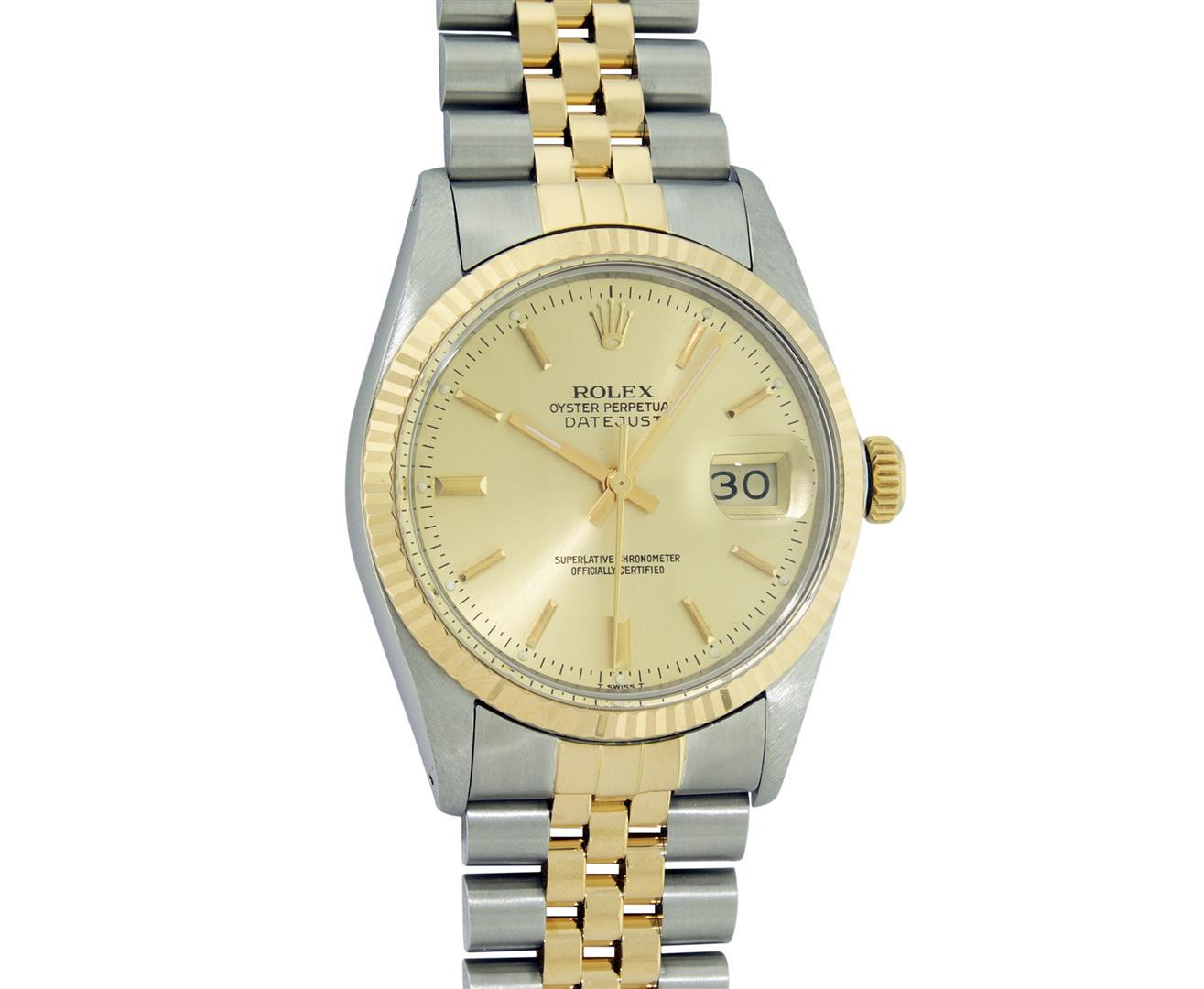 Rolex Mens 2T 14K Yellow Gold And Stainless Steel Champagne Index Datejust