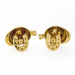 Piaget 1993 18k Gold Bezel Diamond Jockey Cap Horse Shoe Swivel Back Cuff Links