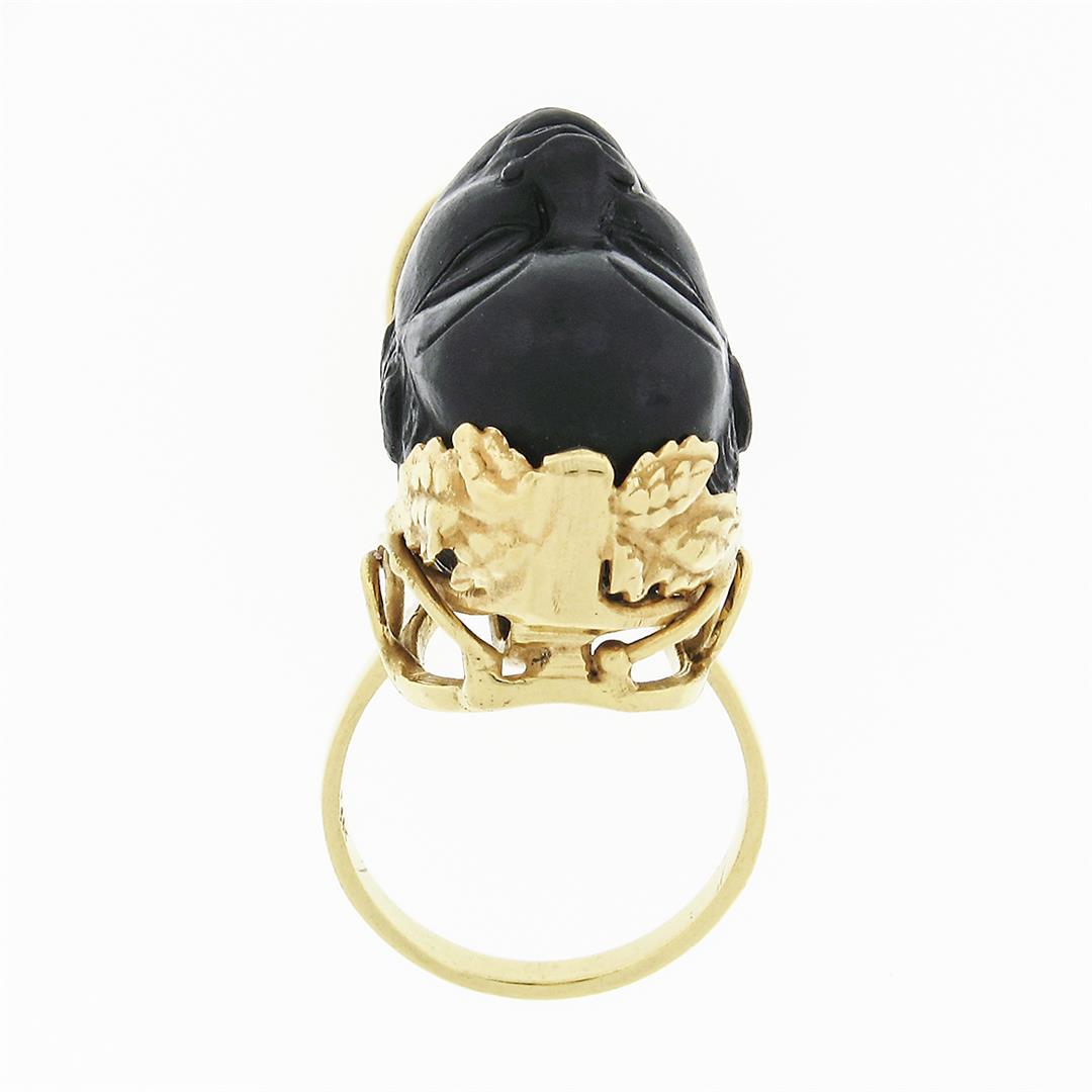 Vintage 14k Yellow Gold Carved Face Detailed Blackamoor Ring w Open Work Setting