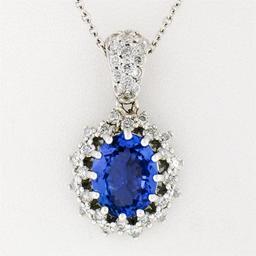 New 14k White Gold 2.59 ctw Oval Tanzanite & Diamond Dual Halo Pendant w/ Chain