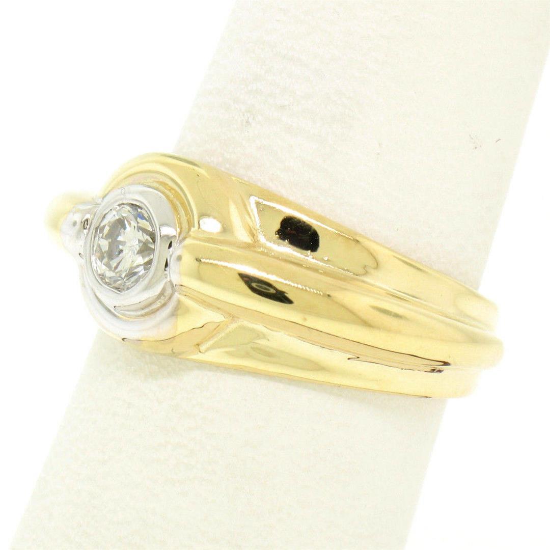 Men's 14k Yellow and White Gold 0.40 ctw Bezel Round Diamond Solitaire Band Ring