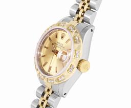 Rolex Ladies Two Tone Champagne Index Pyramid Diamond Bezel Jubilee Band With Ro