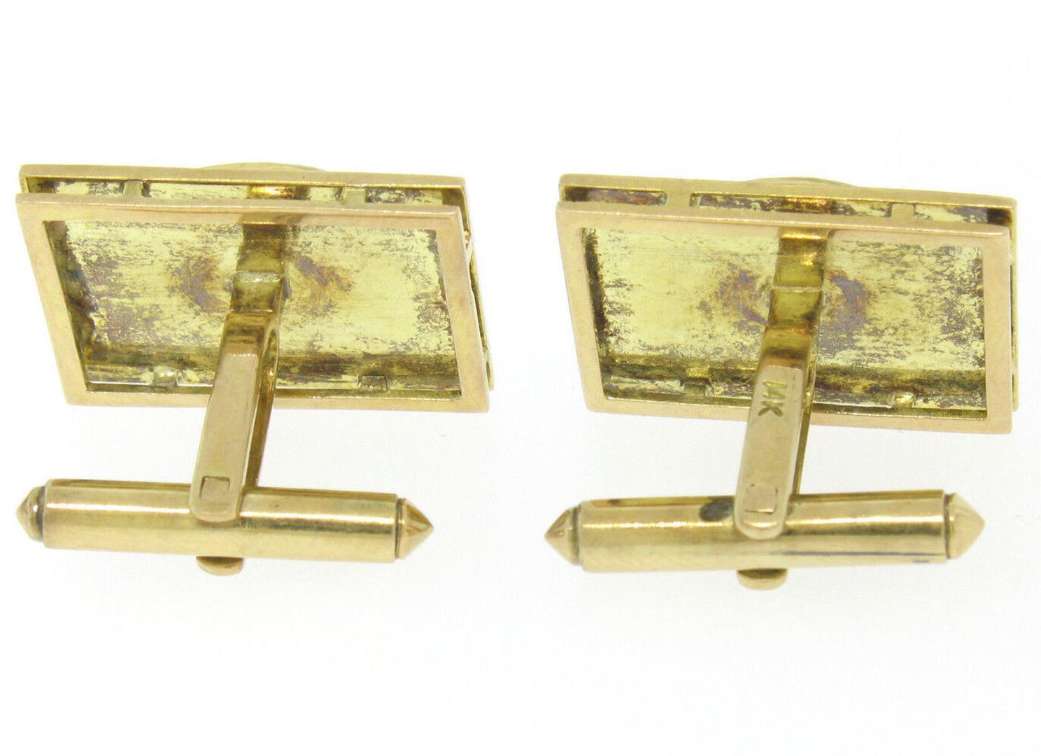 Vintage Men's 14k Yellow Gold EGL Deep Green Jadeite Jade Rectangular Cufflinks