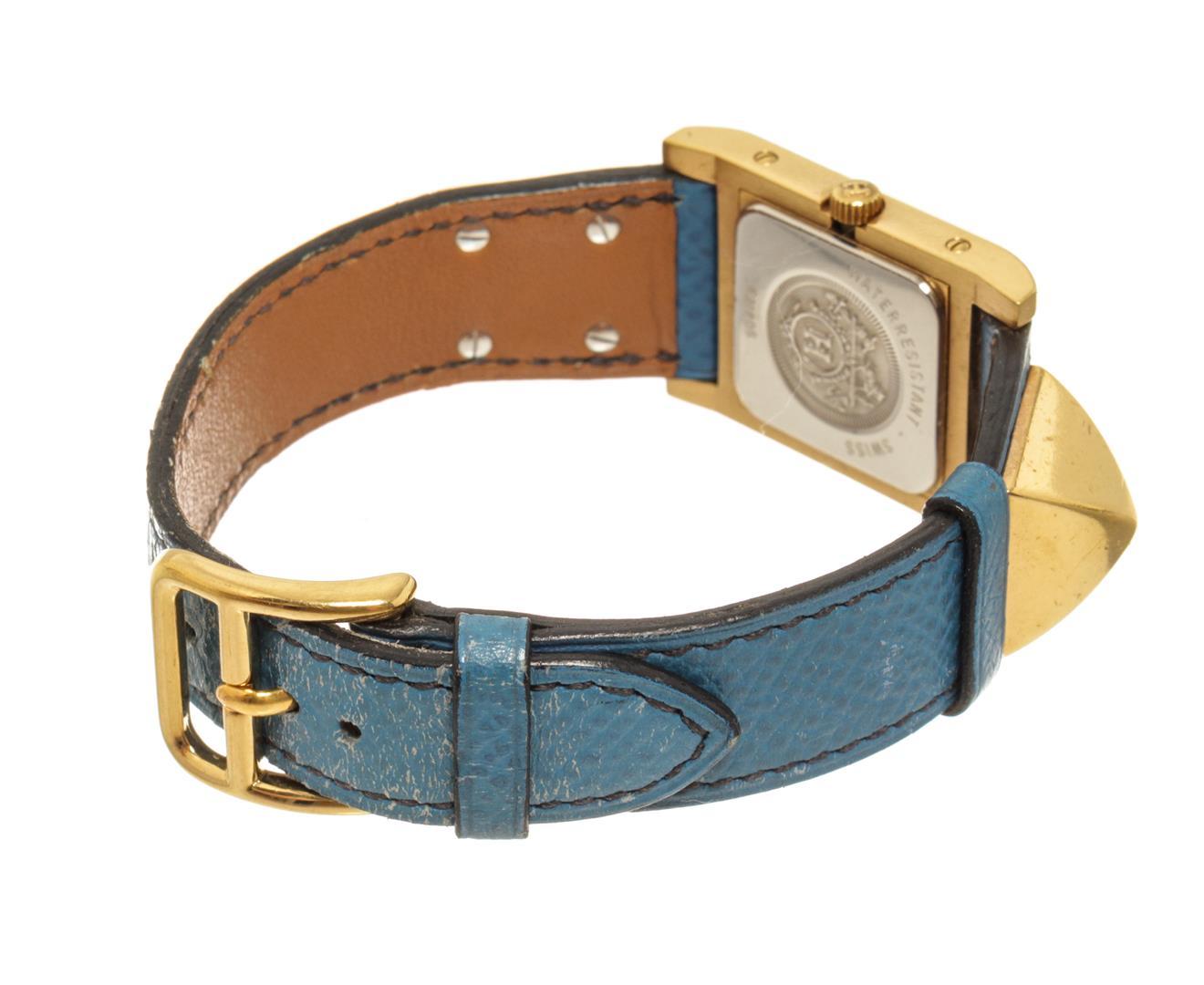 Hermes Blue Metal and Leather Medor Plated 23 Quartz Watch