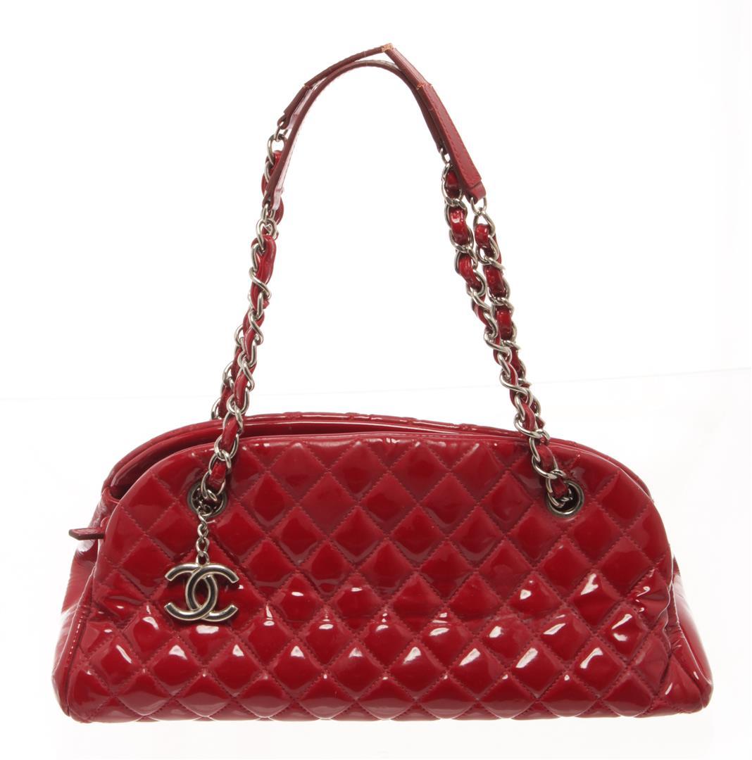 Chanel Red Quilted Patent Bowling Chain Shoulder Bag