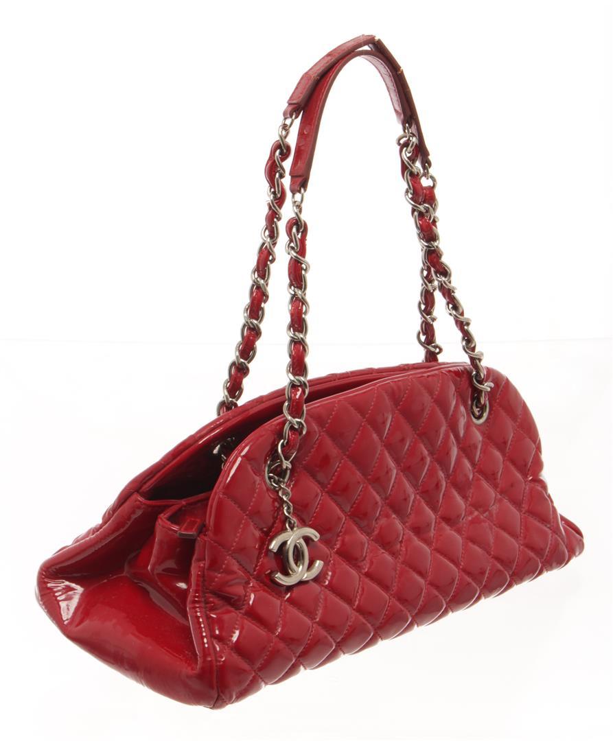 Chanel Red Quilted Patent Bowling Chain Shoulder Bag