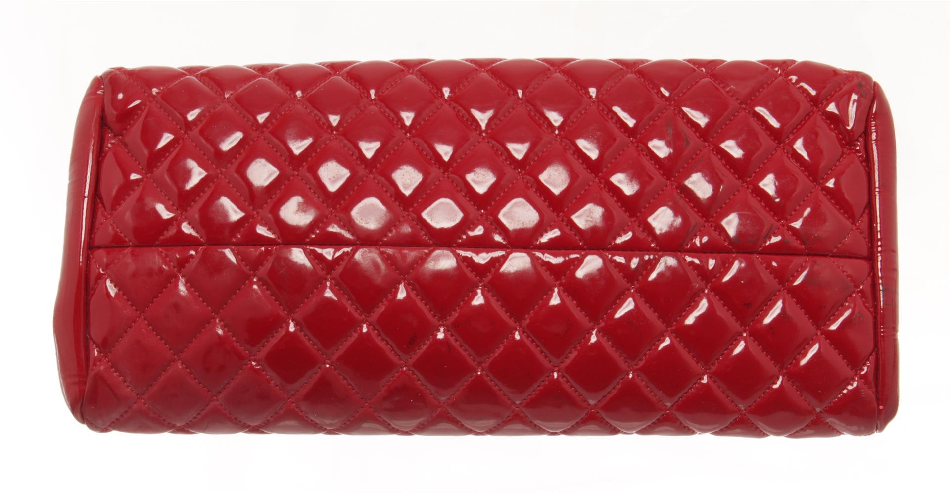 Chanel Red Quilted Patent Bowling Chain Shoulder Bag