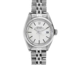 Rolex Ladies Stainless Steel Silver Index Smooth Bezel Date Watch 26MM With Role