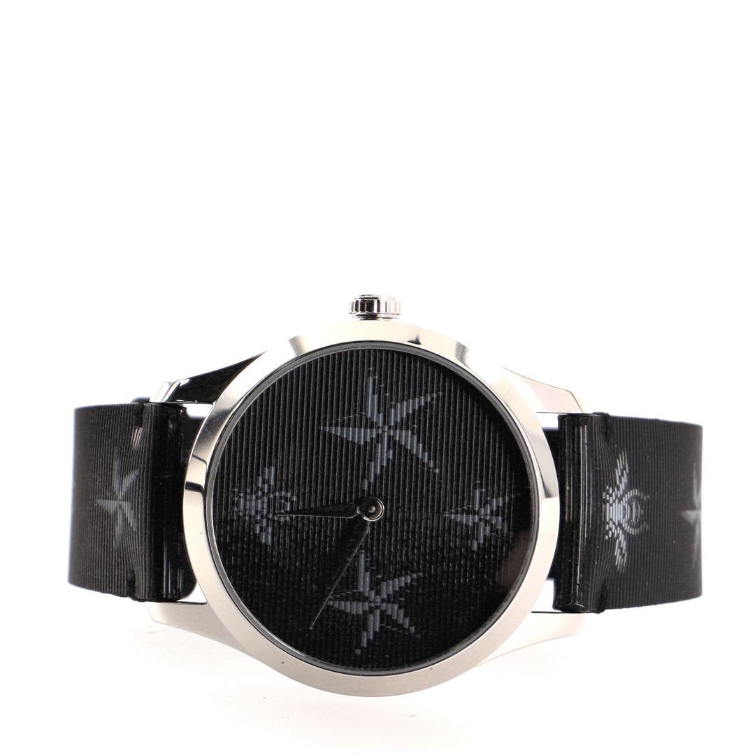 Gucci Timeless Bee Star Hologram Quartz Watch Stainless Steel & Leather 38 Black