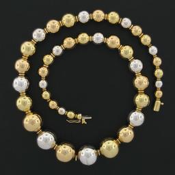 Vintage 18k Rose White Yellow Gold Graduated Round Ball Bead 6.0-14.3mm Necklace