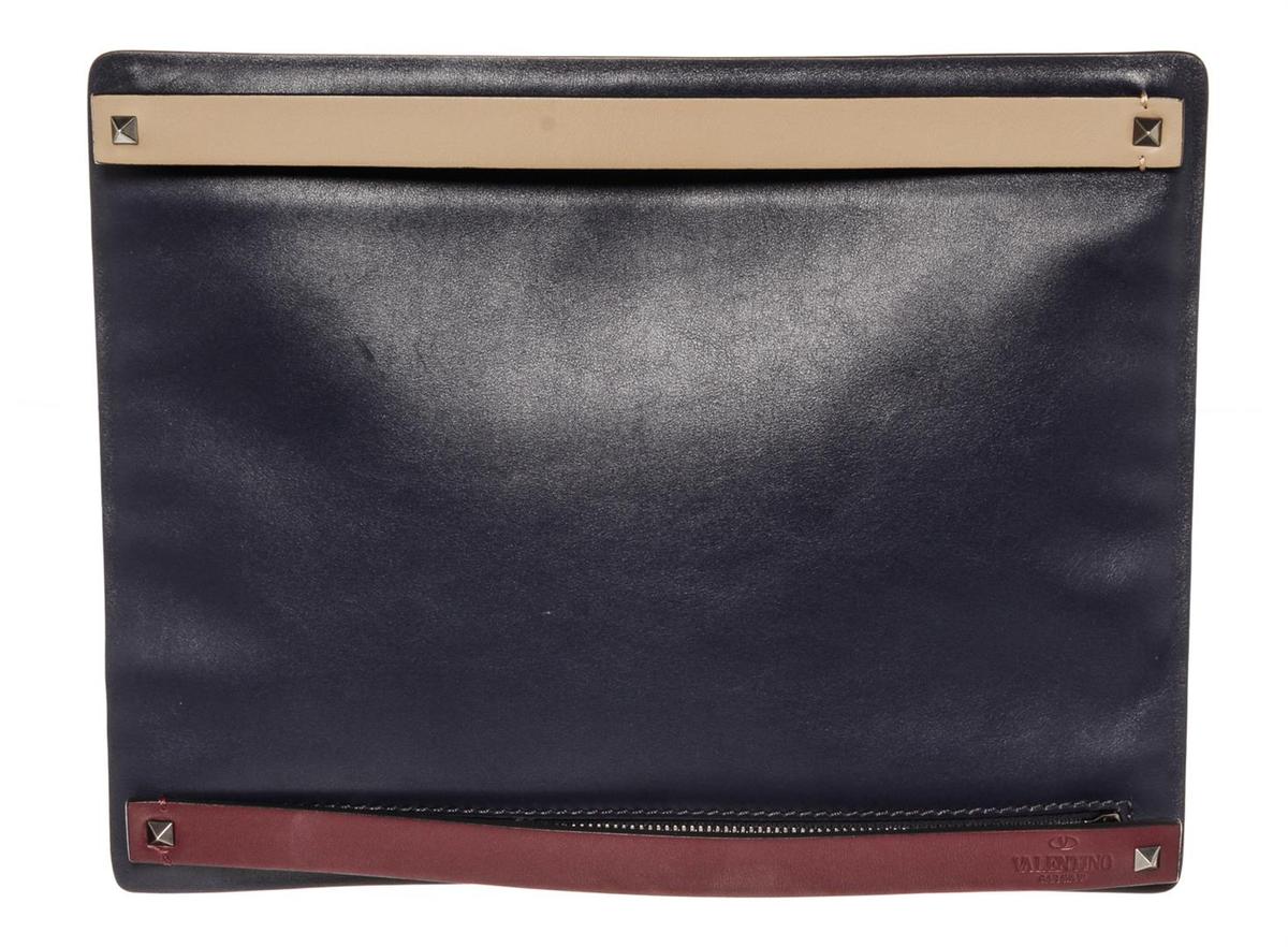 Valentino Navy Blue Leather Double Zip Clutch