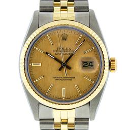 Rolex Mens Quickset 2T Yellow Gold And Steel Champagne Index Datejust Wristwatch