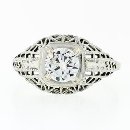 Antique 18k Gold .71 ctw GIA Old Transitional Cut Diamond Filigree Engagement Ri