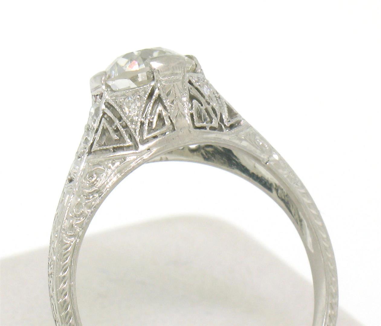 Antique Art Deco Platinum 1.30 ctw GIA Diamond Etched Filigree Engagement Ring