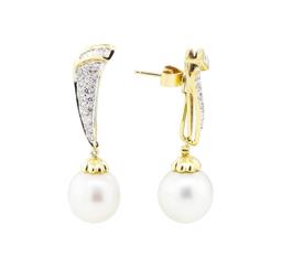 0.61 ctw Diamond and Pearl Earrings - 18KT Yellow Gold