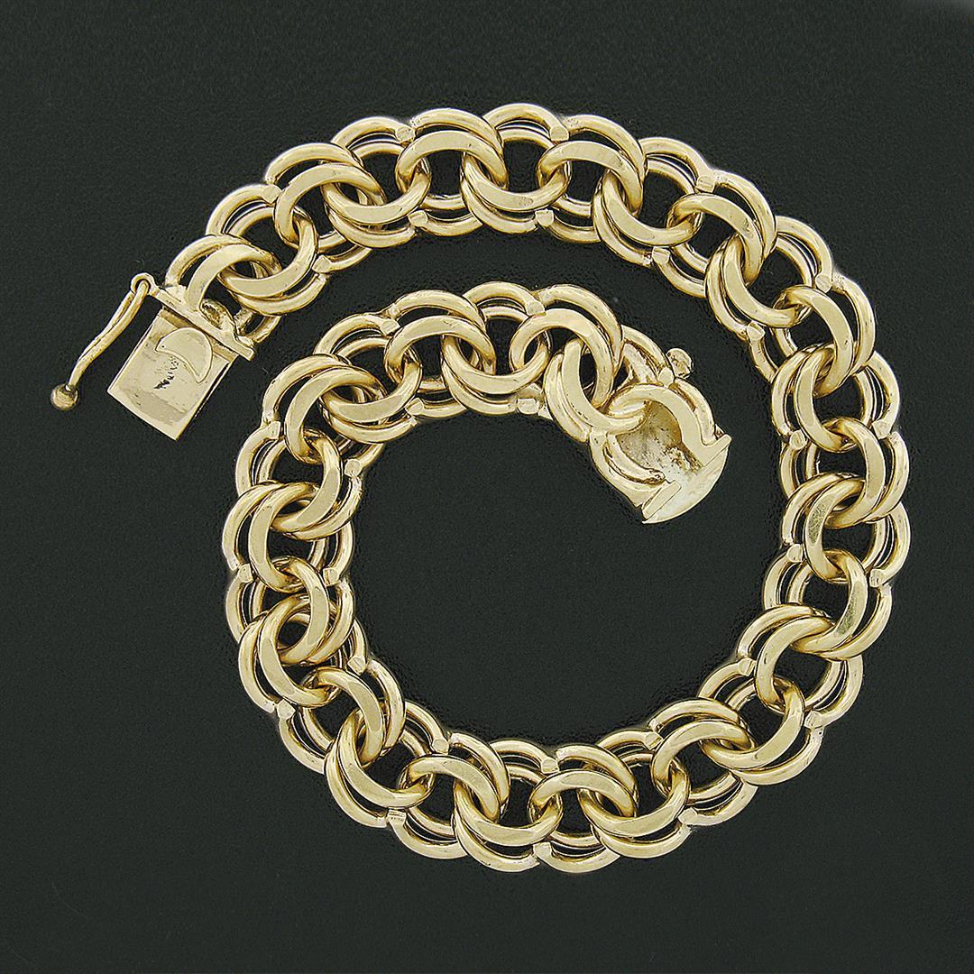 Vintage 14K Yellow Gold 6" Double Loop Open Ring Link Charm Chain Bracelet