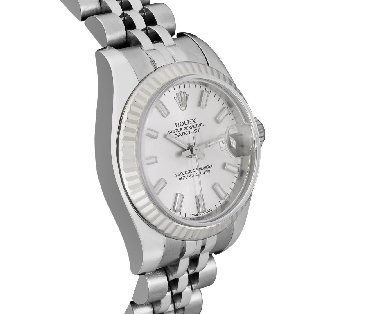 Rolex Ladies Quickset Silver Index White Gold Bezel With Hidden Clasp Jubilee Ba