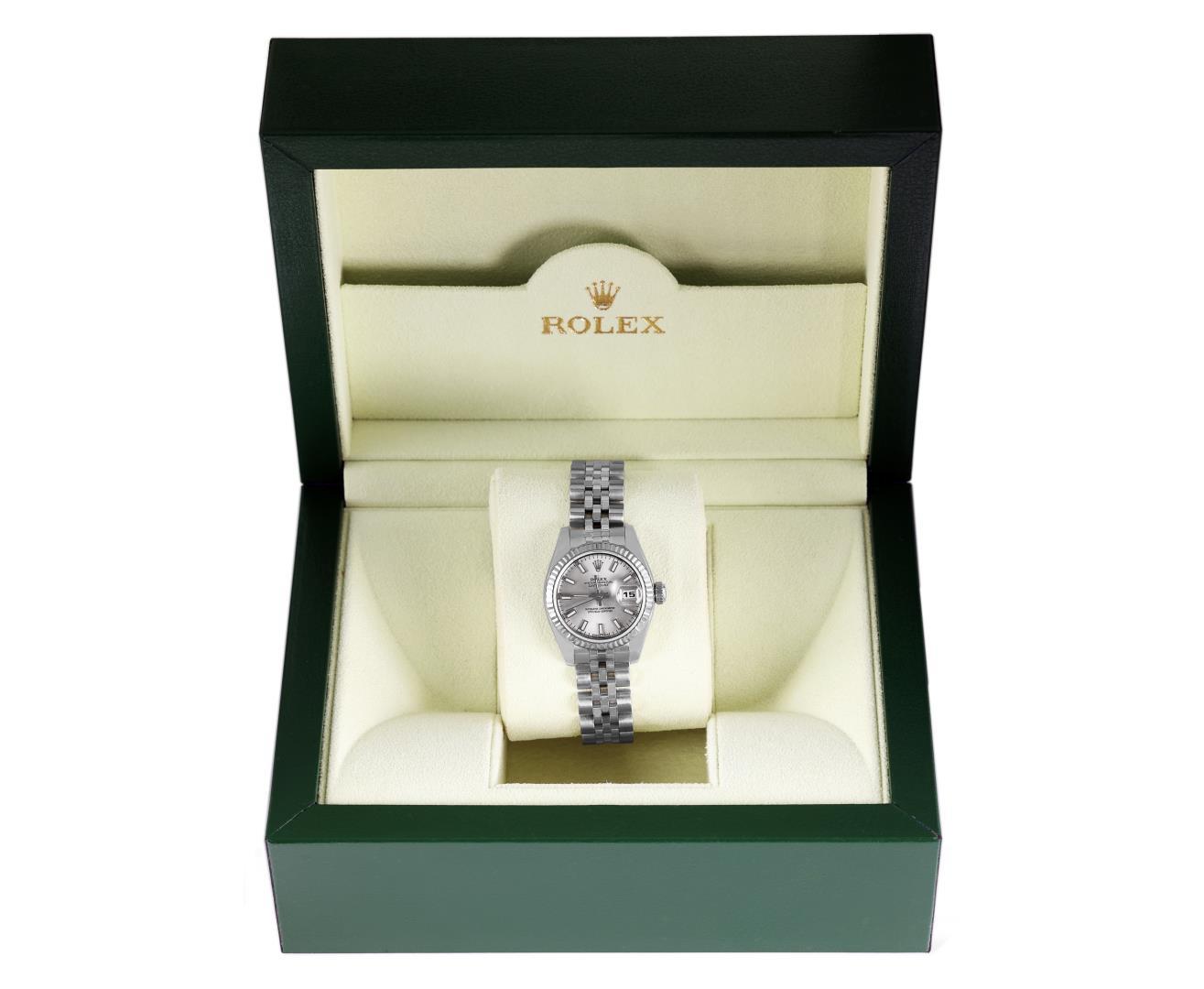 Rolex Ladies Quickset Silver Index White Gold Bezel With Hidden Clasp Jubilee Ba