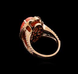 7.78 ctw Coral and Diamond Ring - 14KT Rose Gold