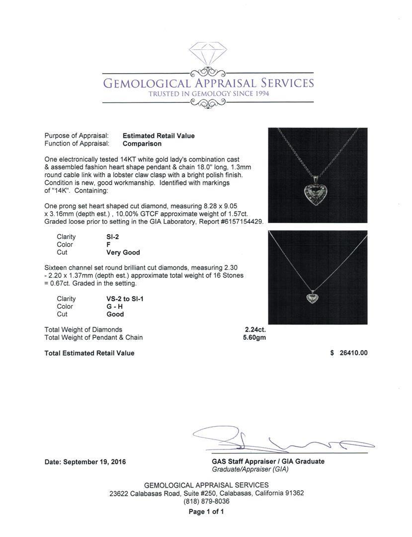 GIA Cert 2.24 ctw Diamond Pendant With Chain - 14KT White Gold