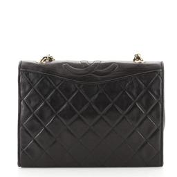 Chanel Vintage Black Quilted Lambskin Leather CC Full Medium Flap Bag