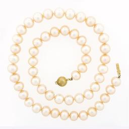 Classic 8-8.5mm Cultured Pearl Strand Necklace w/ 14k Gold Diamond Cut Clasp