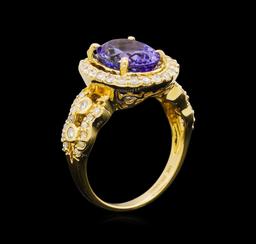 14KT Yellow Gold 3.43 ctw Tanzanite and Diamond Ring