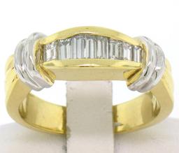 Unique 14k Yellow & White Gold 0.56 ctw Graduated Baguette Cut Diamond Band Ring