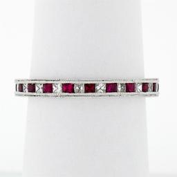 New .900 Platinum .92 ctw Calibre Ruby Diamond Double Milgrain Eternity Band Rin