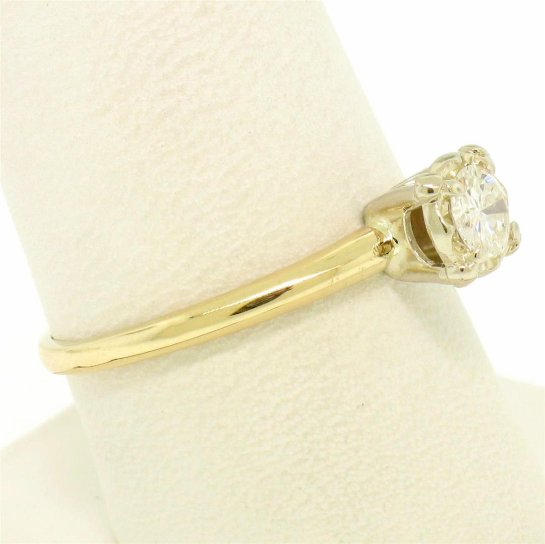 14k Two Tone Gold 0.40 ctw Illusion Prong Set Round Diamond Solitaire Band Ring