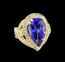 14KT Yellow Gold 7.74 ctw GIA Cert Tanzanite and Diamond Ring