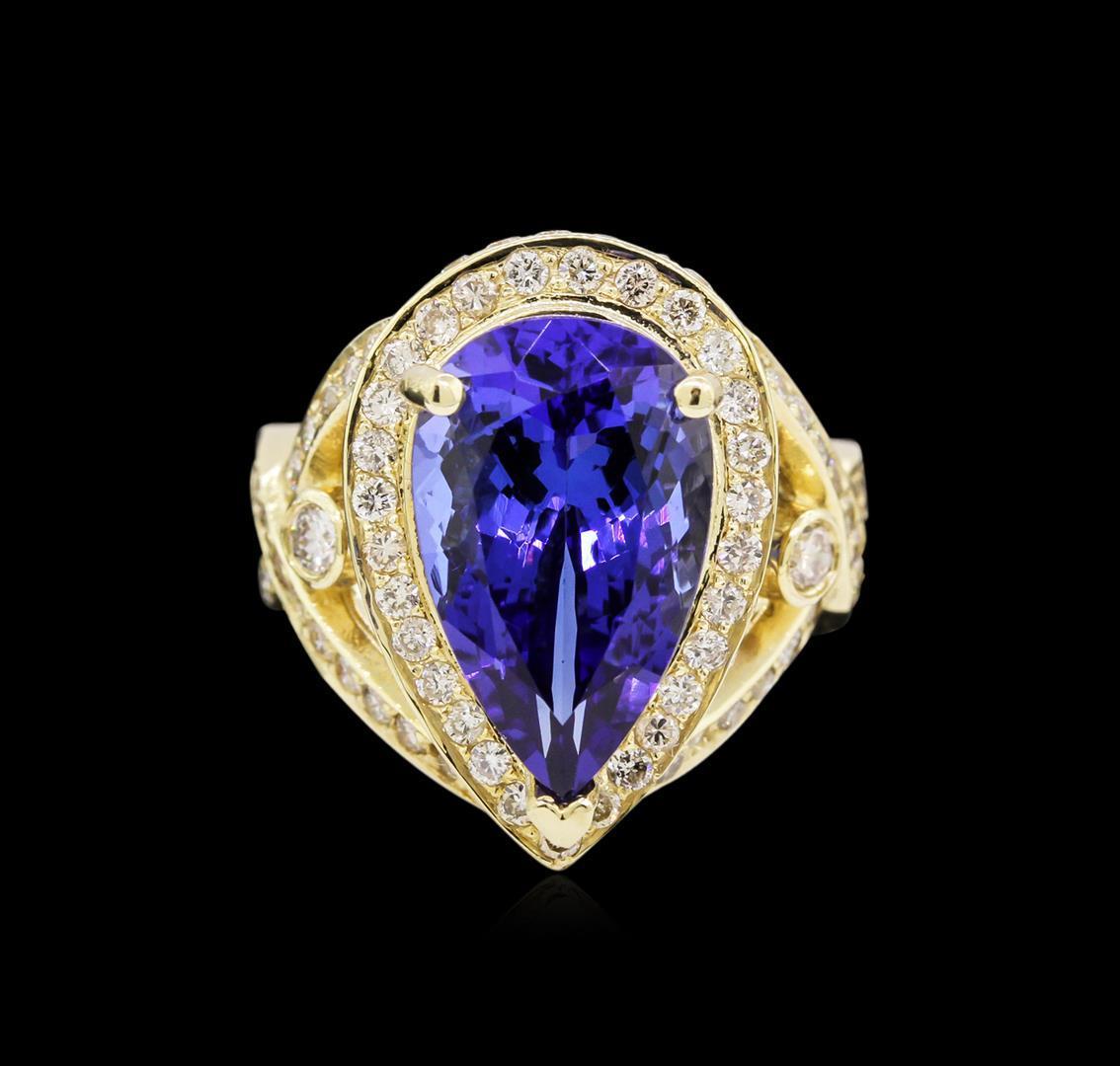 14KT Yellow Gold 7.74 ctw GIA Cert Tanzanite and Diamond Ring