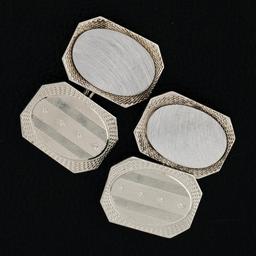 Antique Art Deco 14k White Gold Etched Dual Panel Cuff Links