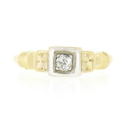 Antique 14k TT Gold 0.10 ctw Old Mine Cut Diamond Solitaire Petite Promise Ring