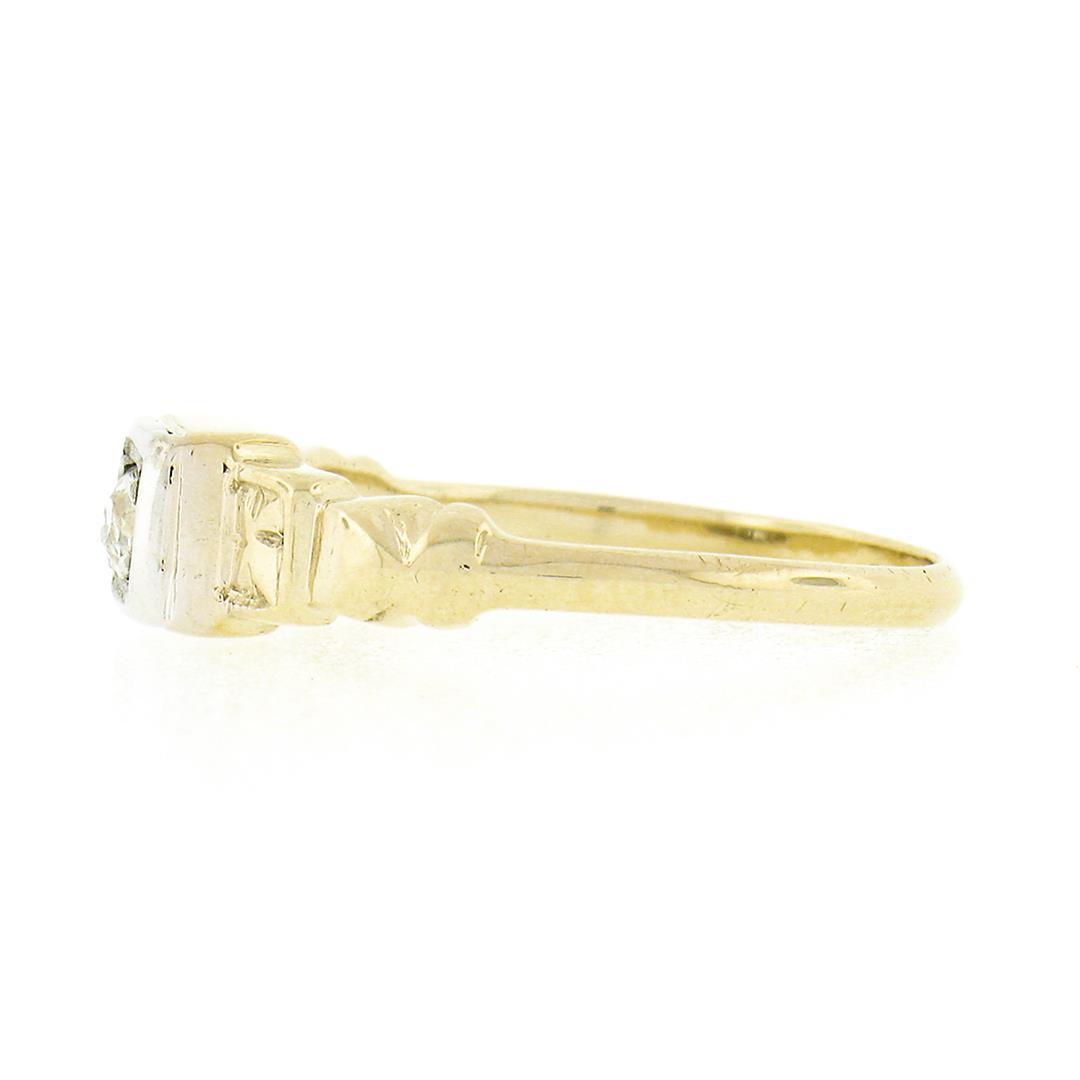 Antique 14k TT Gold 0.10 ctw Old Mine Cut Diamond Solitaire Petite Promise Ring