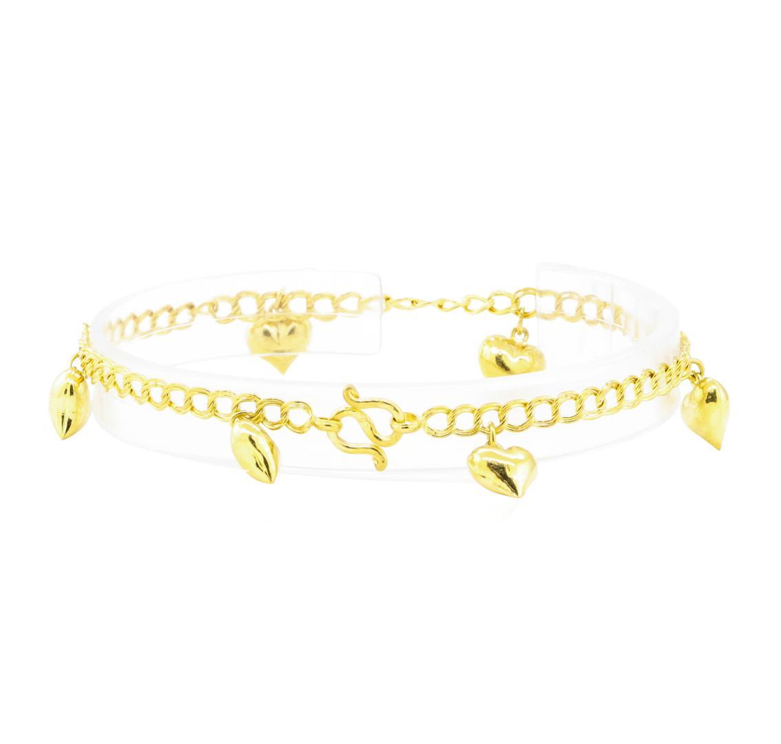 Heart Charm Bracelet - 22KT Yellow Gold