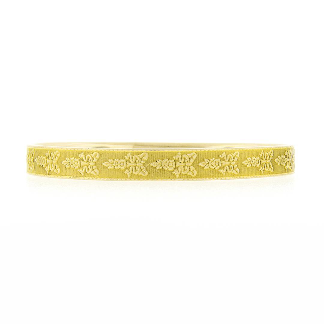 Antique Art Nouveau 14K Gold 7" Floral Repousse Textured Slip On Bangle Bracelet