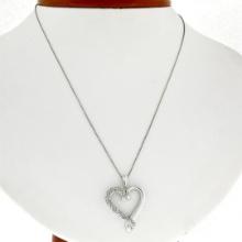 14K White Gold 16" .20 ctw Round Pave Diamond Petite Heart Slide Pendant Necklac