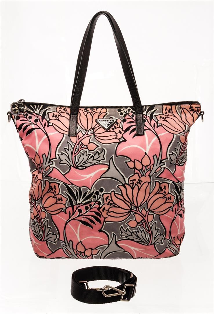 Prada Pink Nylon Saffiano Tessuto Flower Print 2Way Tote Bag