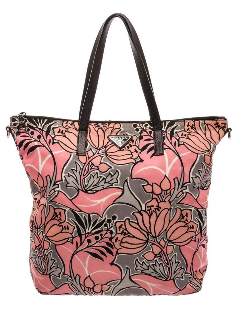 Prada Pink Nylon Saffiano Tessuto Flower Print 2Way Tote Bag