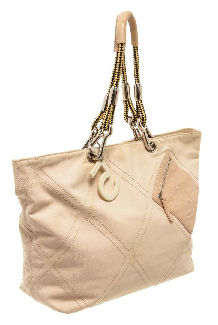 Chanel Light Pink Beige Leather No.5 Coco Mark Rope Tote Bag