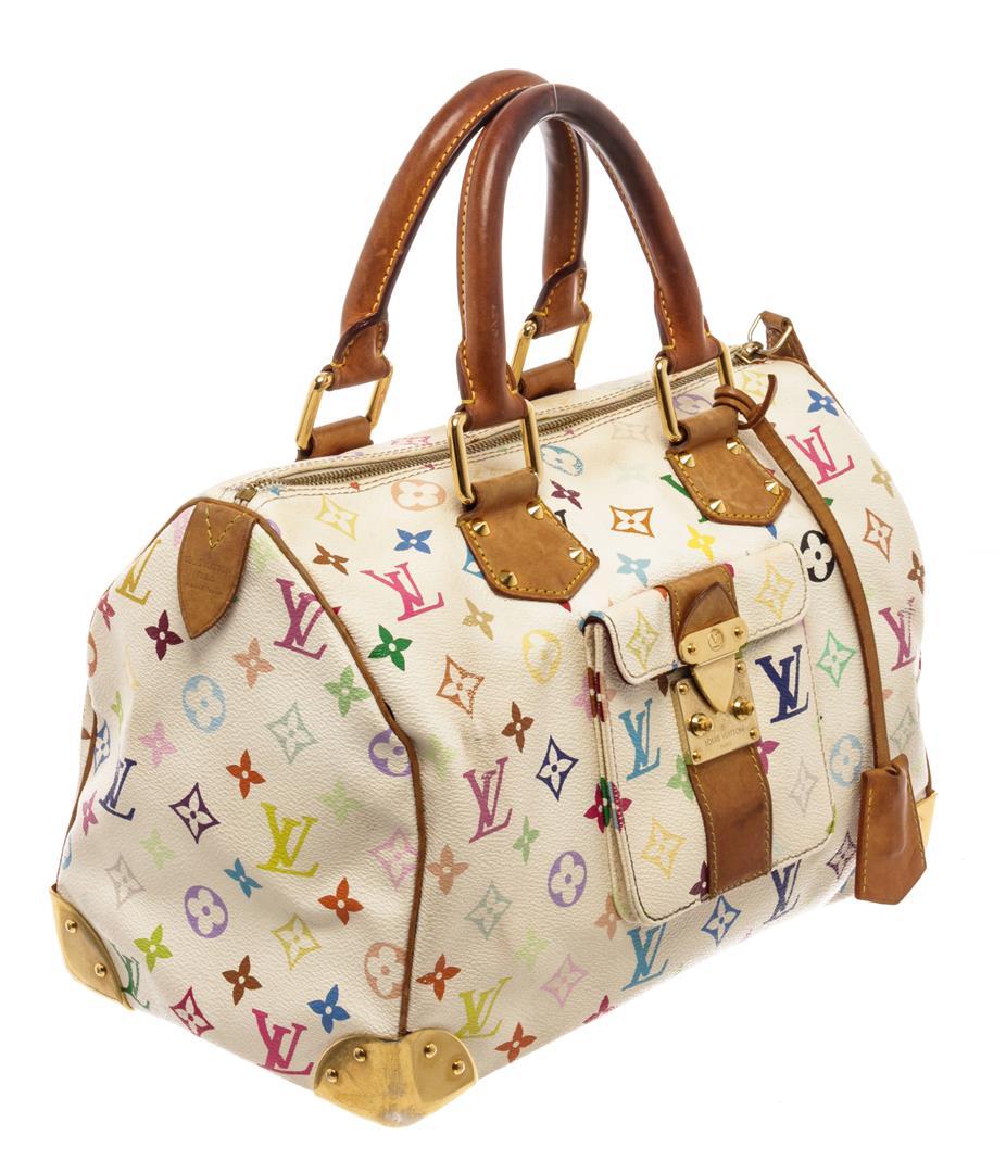 Louis Vuitton White Multicolor Monogram Leather Speedy 30 Satchel Bag