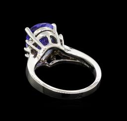 3.62 ctw Tanzanite and Diamond Ring - 14KT White Gold